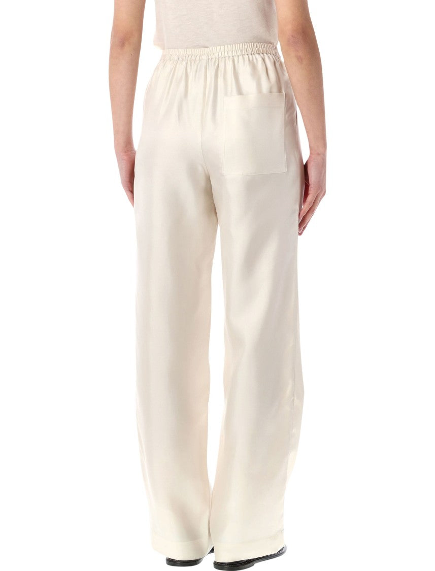 Loulou Studio Silk Straight Pants With Elasticated Waistband And Side Pockets