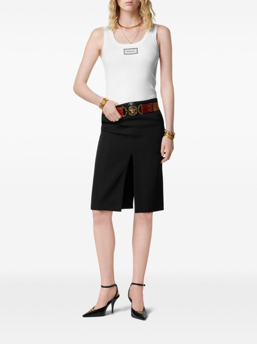 Versace Black Silk And Nylon Pencil Skirt