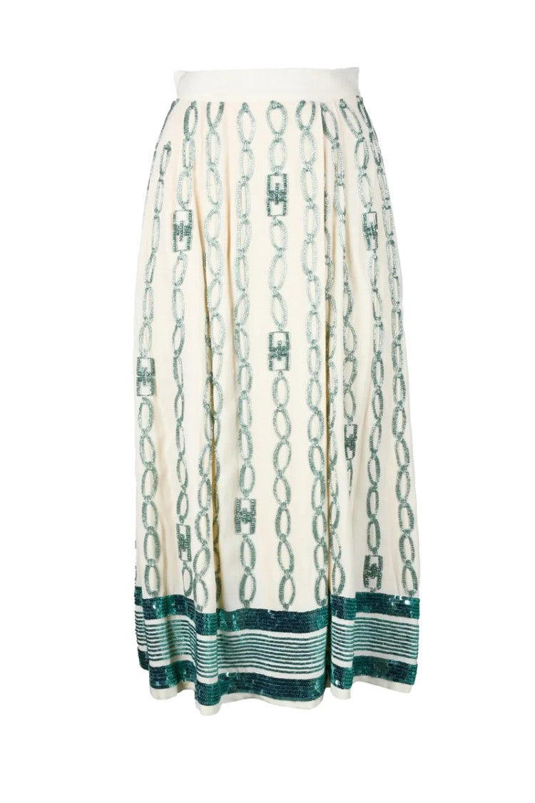 Elisabetta Franchi Long Skirt Embroidery White/Green