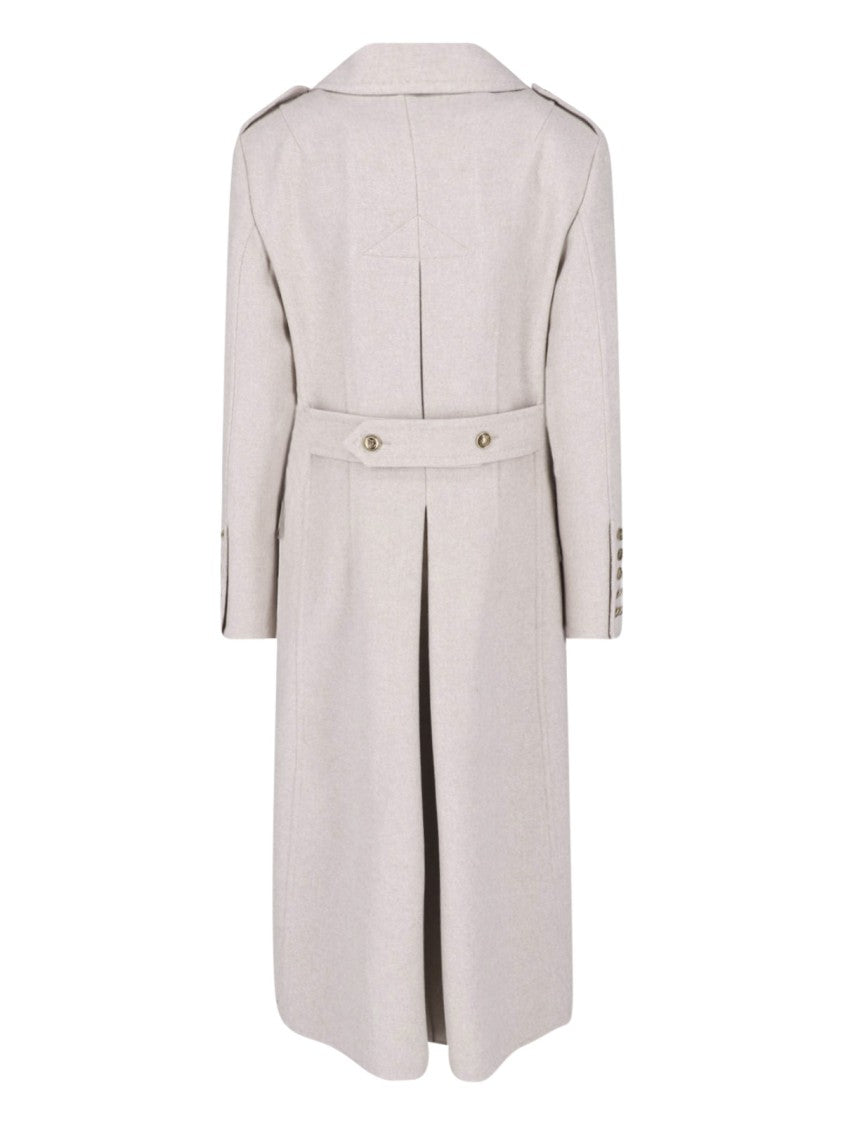 Ermanno Scervino Cream Double-Breasted Wool-Blend Coat