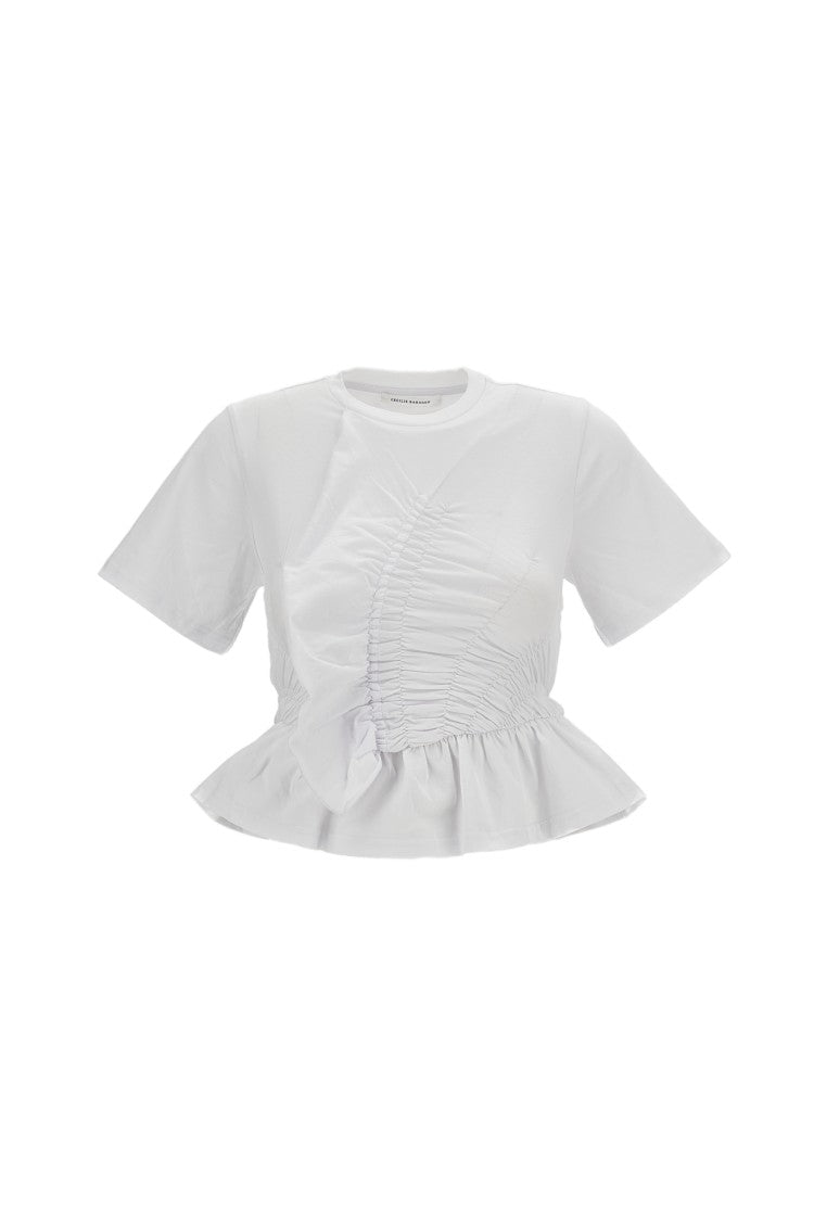 Cecilie Bahnsen White Ace Stretch Cotton Peplum T-Shirt