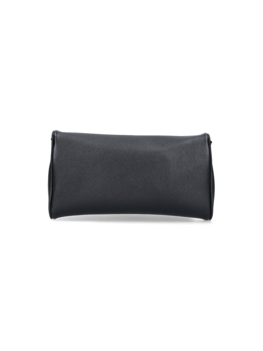 Valentino Garavani Black Structured Gold Emblem Leather Bag