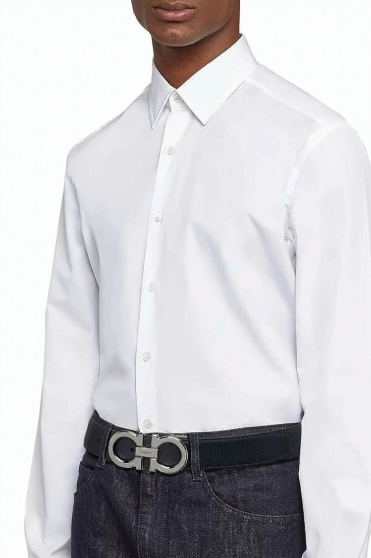 Salvatore Ferragamo Textured Black Calf Leather Belt