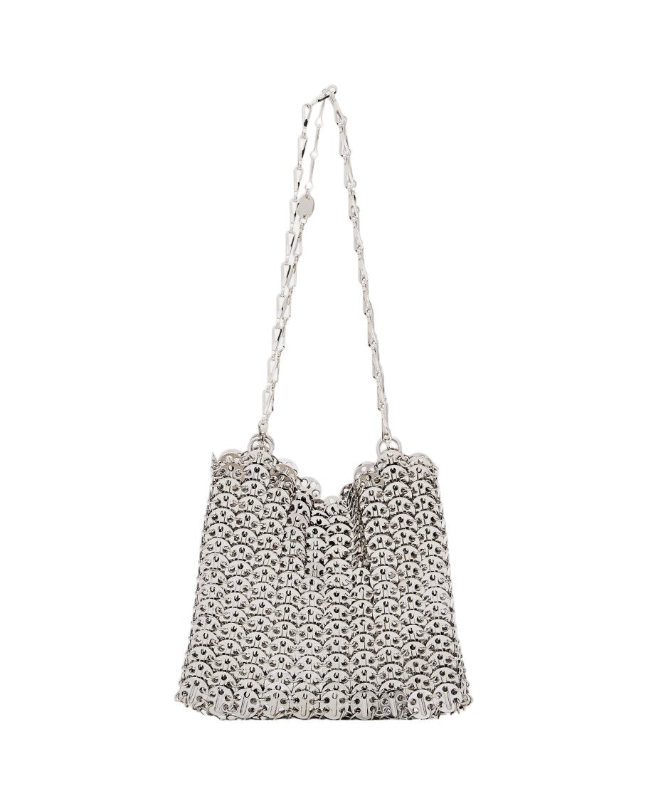Rabanne Rectangular Silver Shoulder Bag With Metallic Disc Design