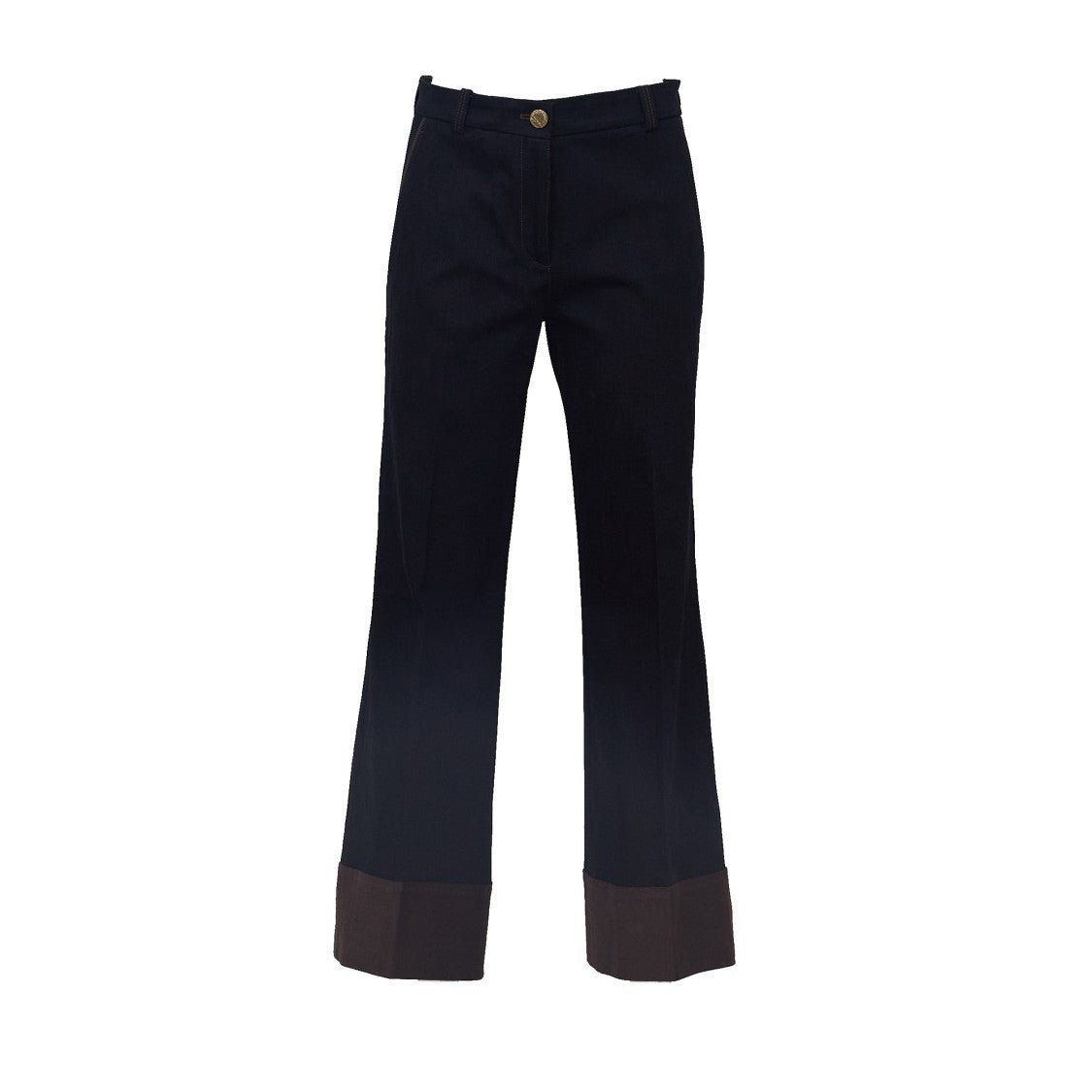 Ql2 Wide Leg Pants With Contrast Cuffs And Golden Button Details