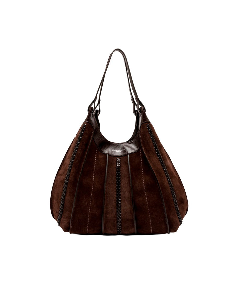 Gianni Chiarini Suede Leather Handbag With Hammered Leather Trims