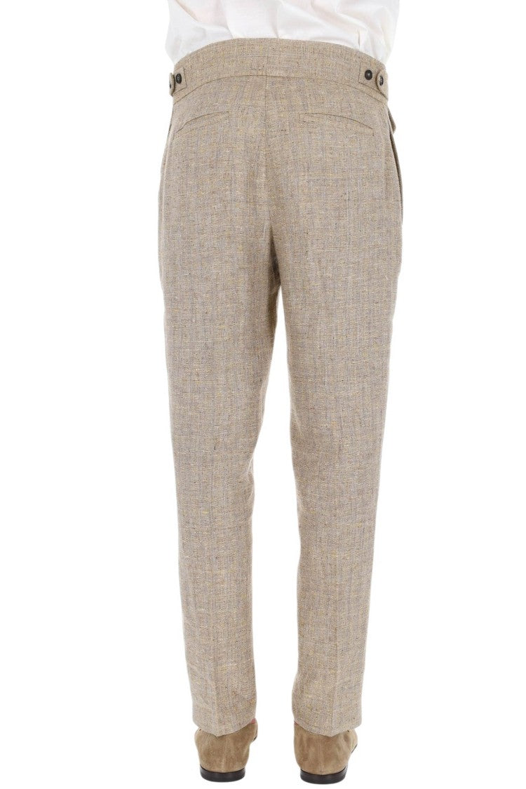 Ballantyne Linen-Silk Banded Waist Straight-Leg Pants