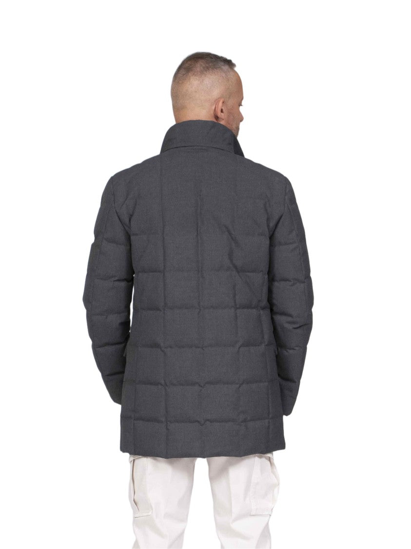 Fay Dark Grey Flap-Pocket Quilted High-Collar Coat
