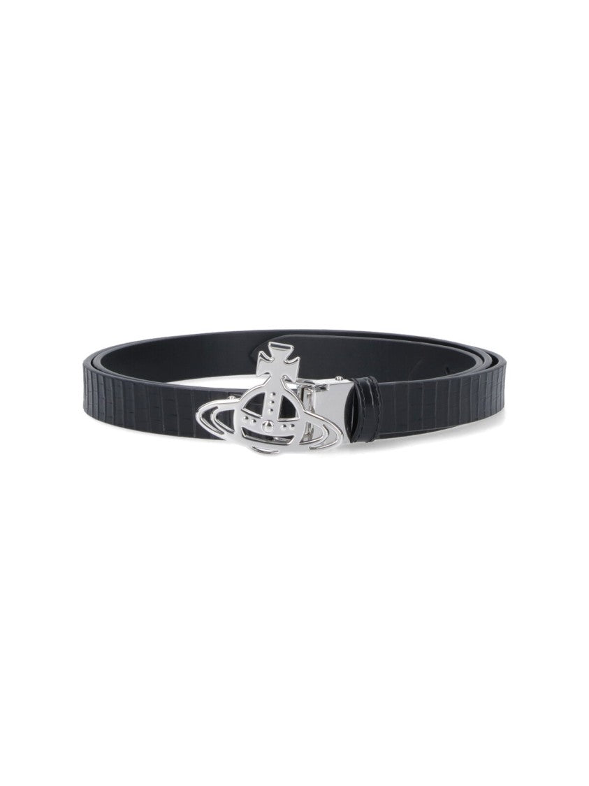 Vivienne Westwood Reversible Crocodile Print And Black Leather Belt