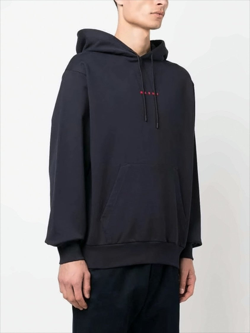 Marni Relaxed Fit Black Cotton Hoodie With Embroidered Logo