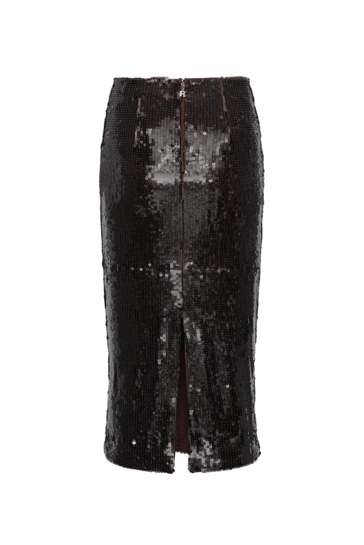Rotate Sequins Fitted Back-Slit Midi Skirt