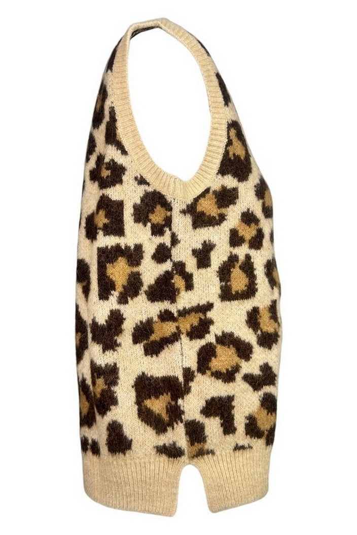 Mc2 Saint Barth Leopard Print Joey P Alpaca Vest