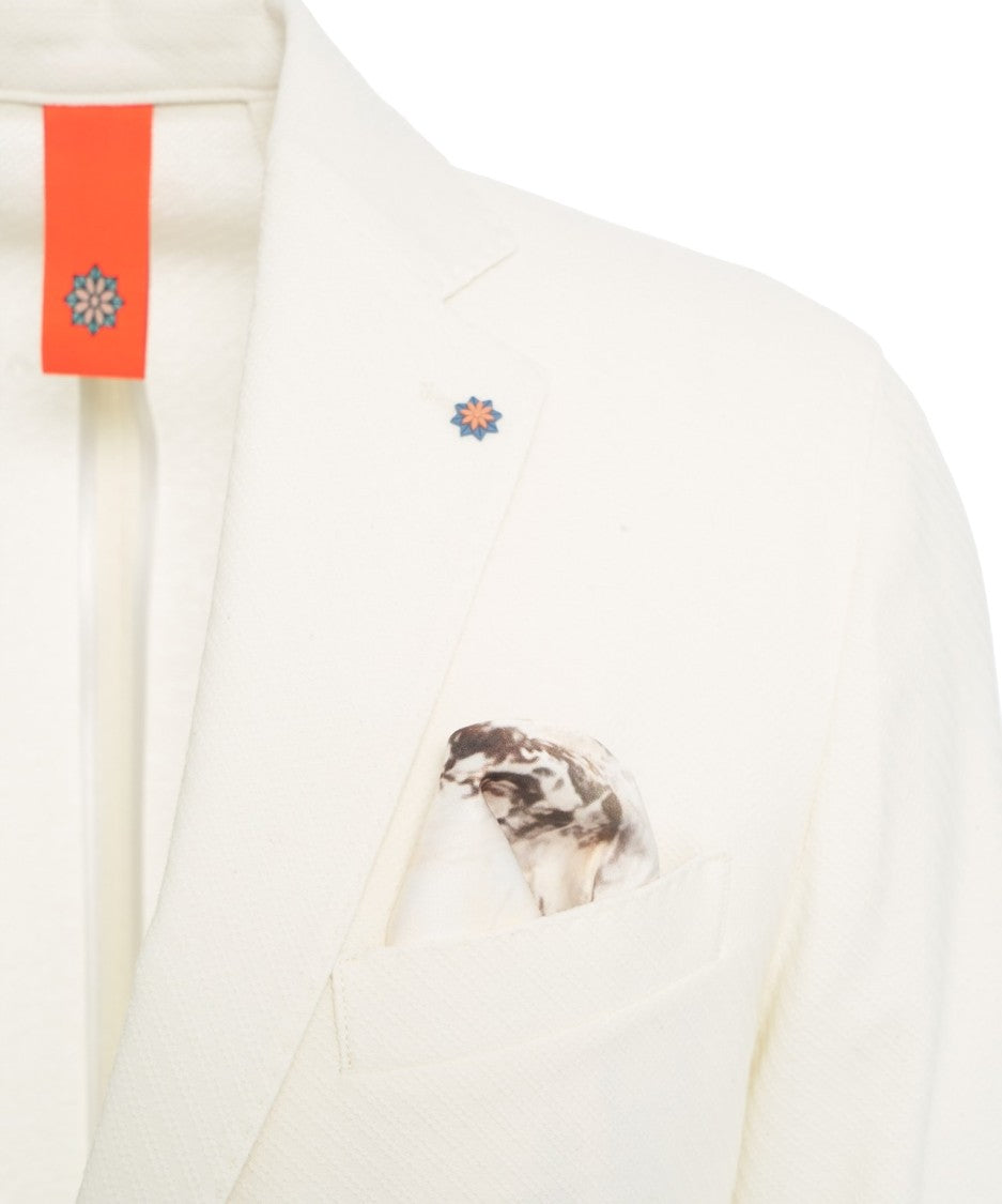 Bharnaba Tailored White Single-Breasted Blazer With Notched Lapels