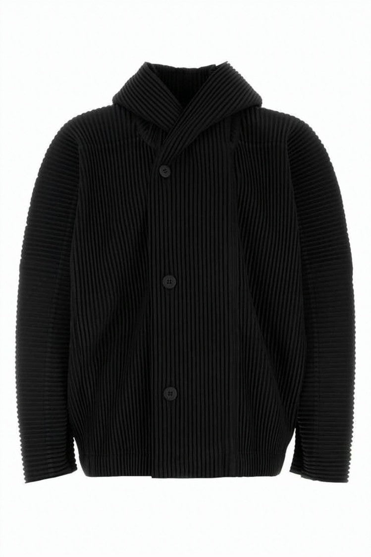 Homme Plissé Issey Miyake Lightweight Vertical Stripe Jacket With Notched Lapel