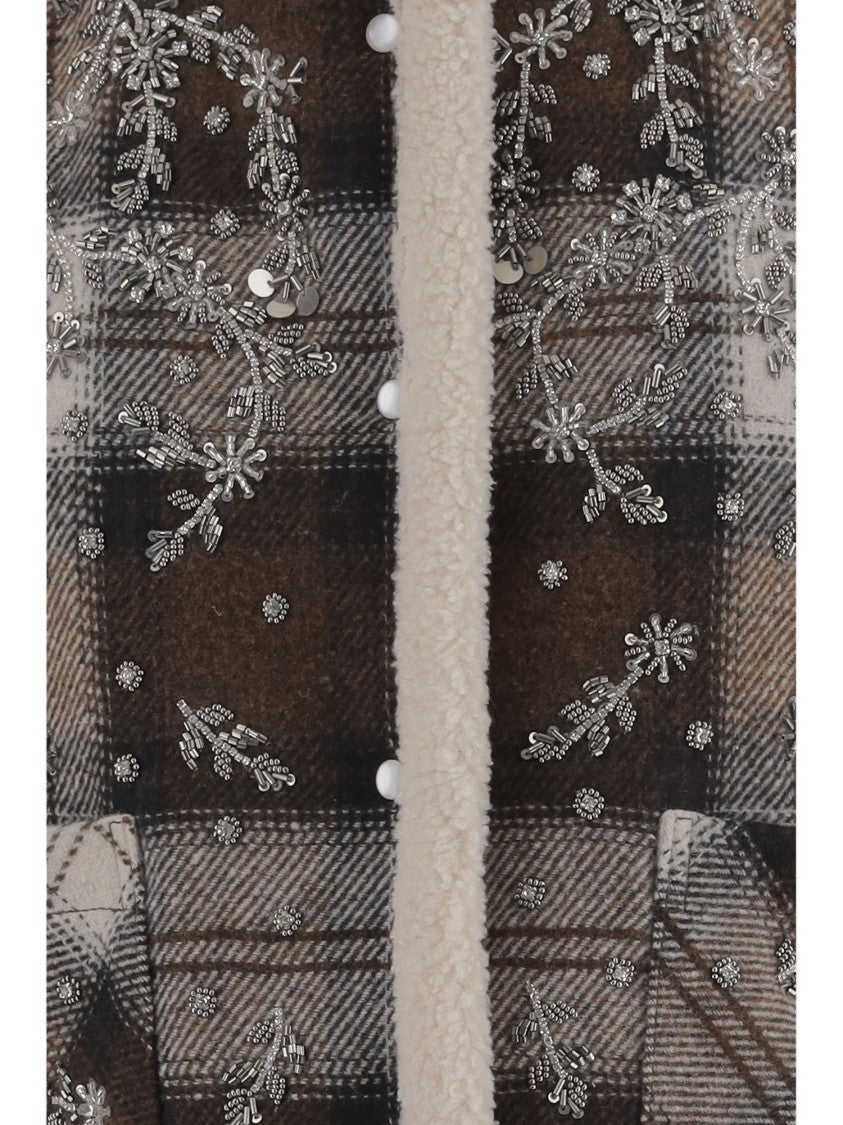 Novelle Sleeveless Vest With Floral Embroidery And Check Pattern