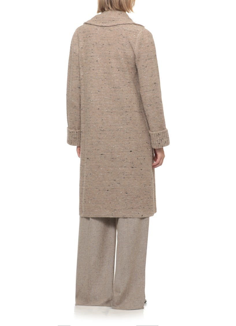 D. Exterior Beige Micro Sequins Classic Lapel Wool Coat