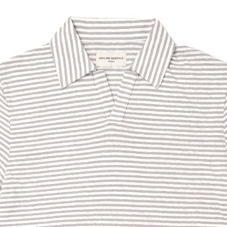 Officine Generale Yarn-Dyed Short-Sleeve Polo With Johnny Collar