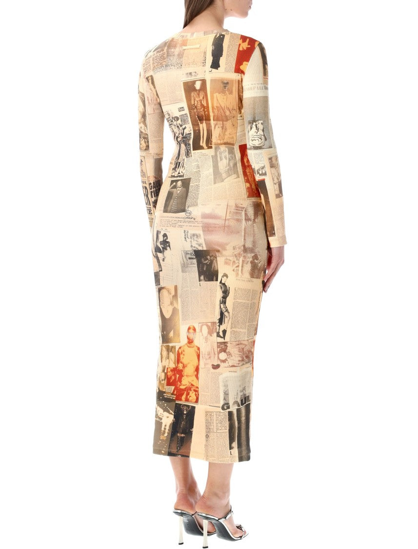 Jean Paul Gaultier "Journal" Print Long Dress