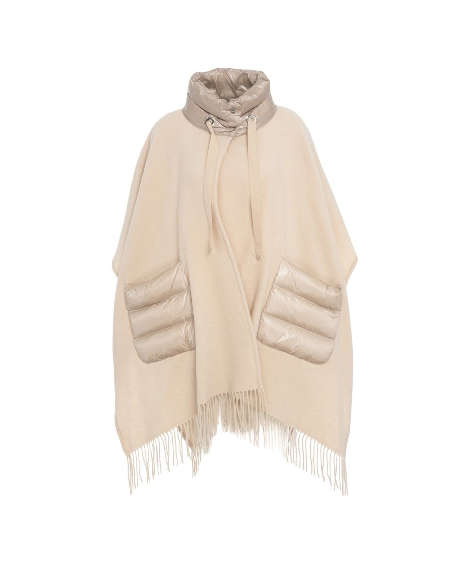 Herno Beige Wool-Cashmere Blend Cape With Quilted Detailing