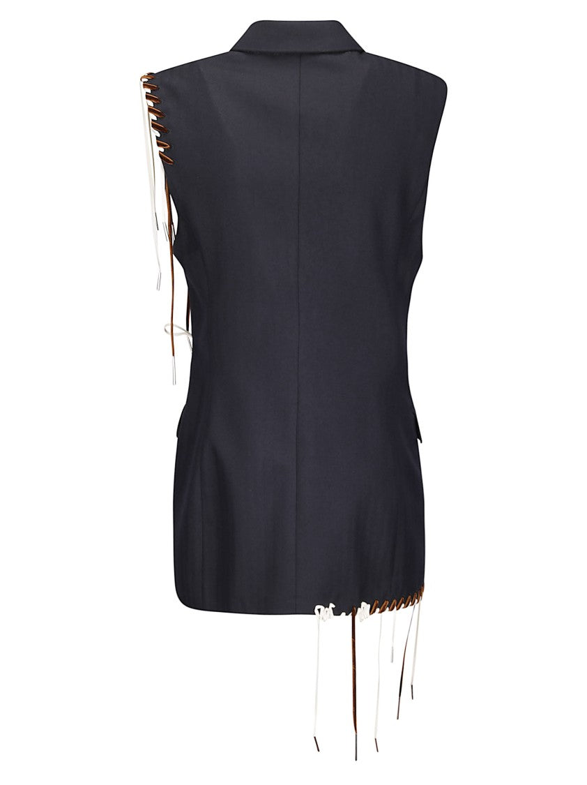 Dries Van Noten Sleeveless Wool Jacket With Contrasting Drawstring And Tailored Cut