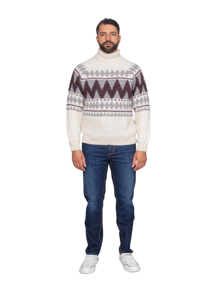 Peserico Geometric Pattern Knit Sweater With High Turtleneck