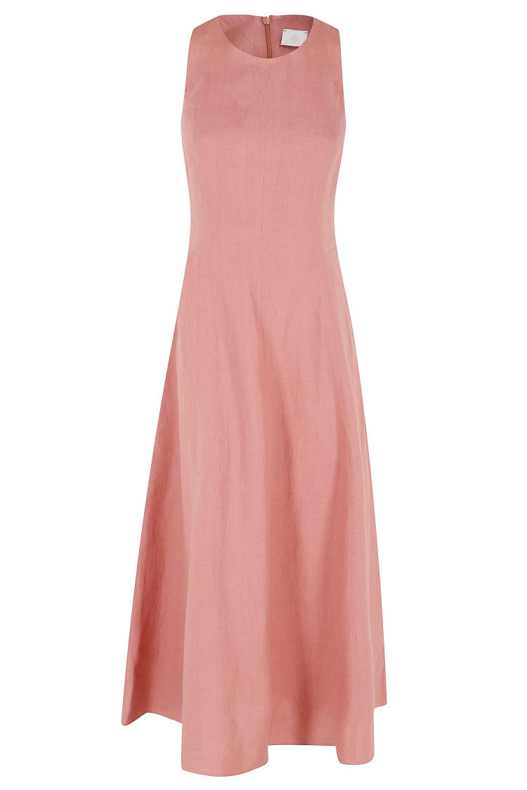 Eleventy Coral Long Sleeveless Round-Neck Linen Maxi Dress
