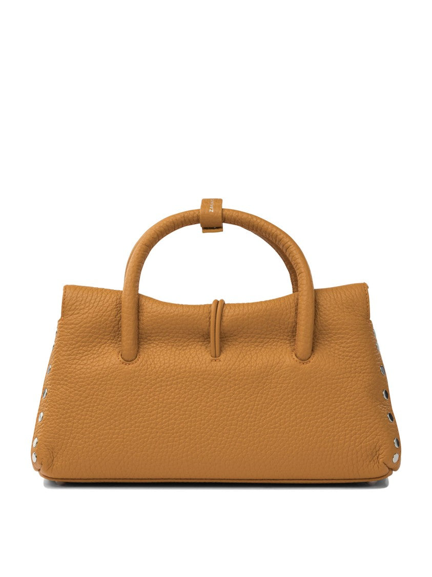 Zanellato Compact Brown Grained Leather Dotta Handbag