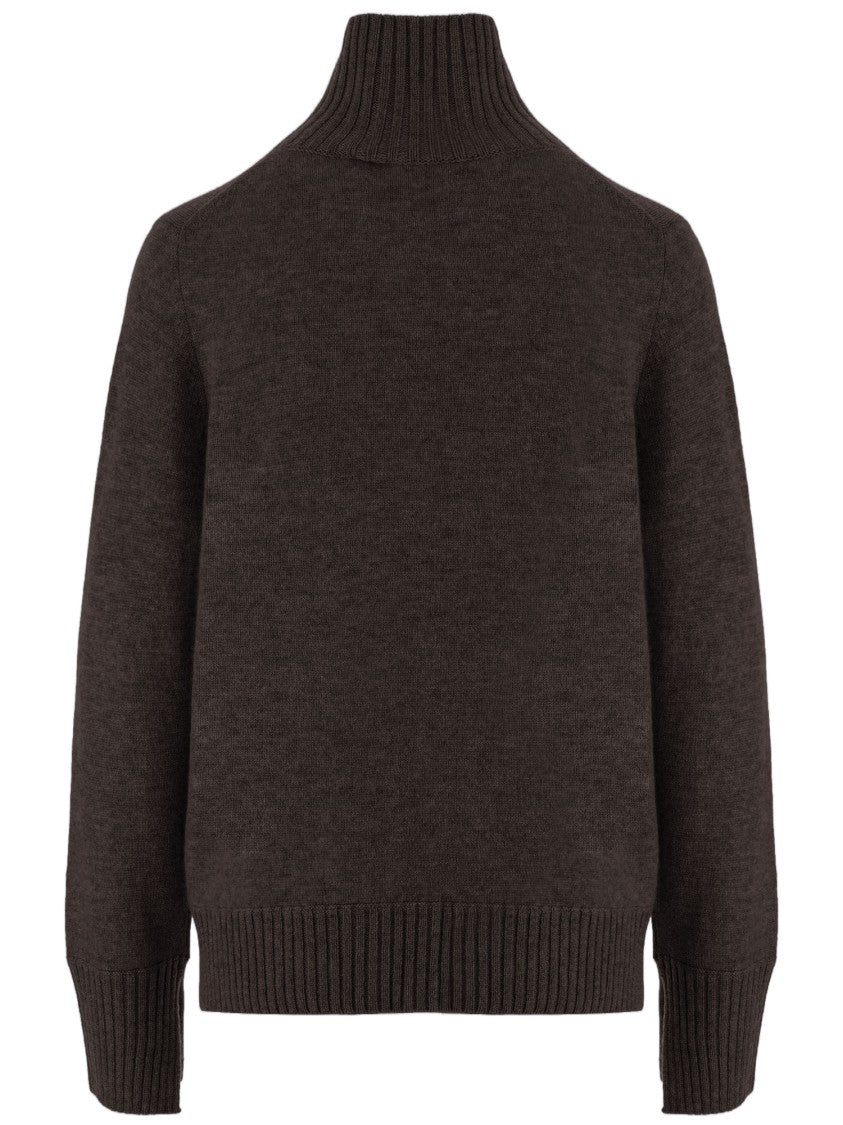 Allude Dark Brown Ribbed Turtleneck Cashmere Sweater