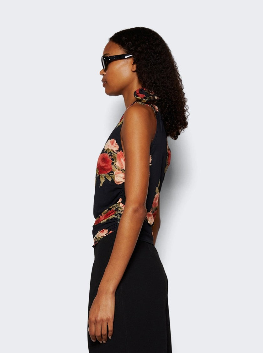 Magda Butrym One Shoulder Shirt Rose Print