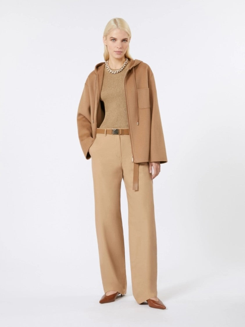 Max Mara Elegant Hooded Coat With Front Zipper