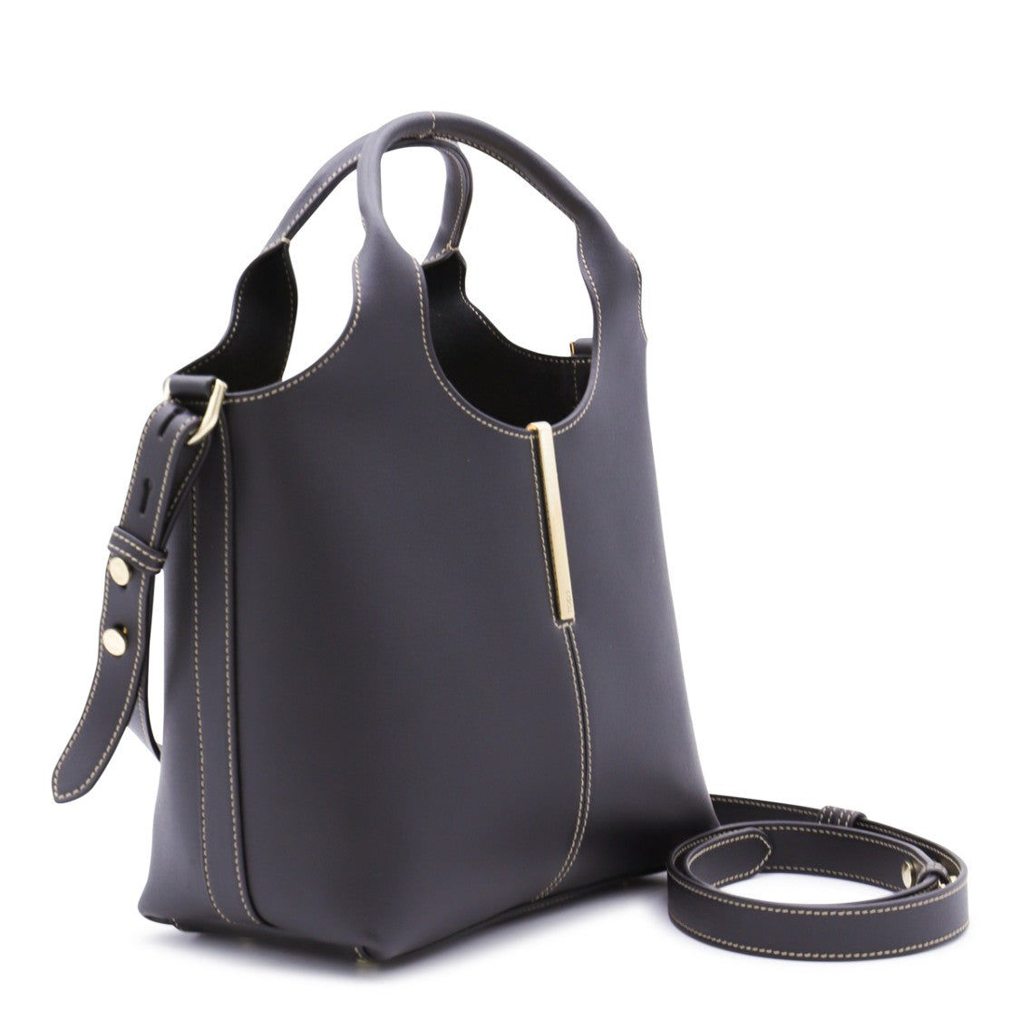 Tod's Structured Black Leather Tote With Gold-Tone Accents