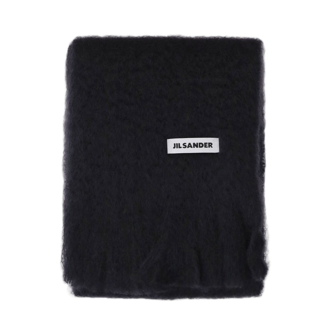 Jil Sander Black Mohair Blend Fringed Scarf