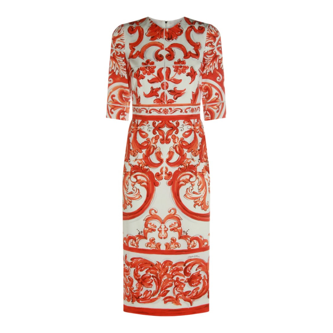 Dolce & Gabbana Baroque-Inspired Fitted Midi Dress With Three-Quarter Sleeves
