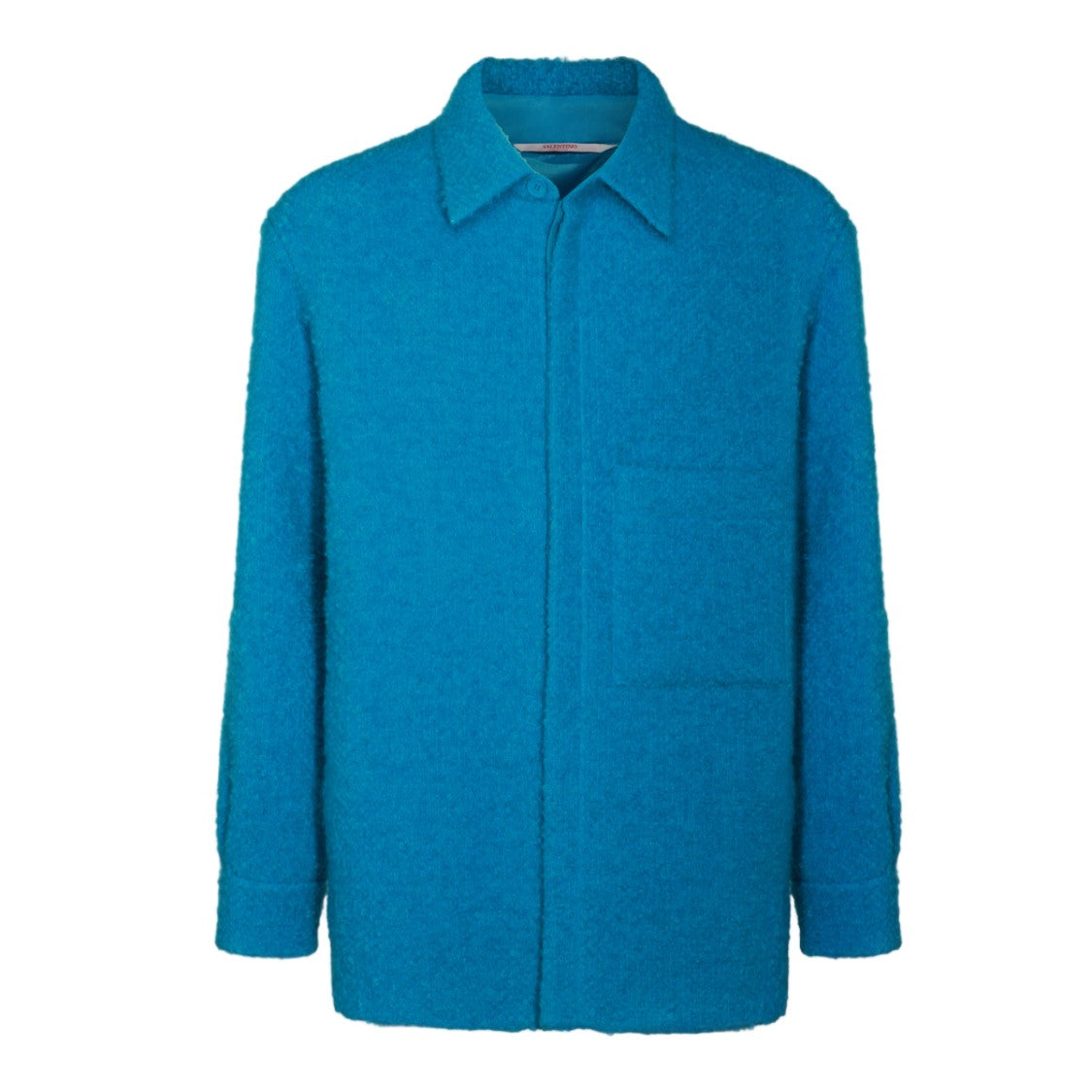 Valentino Textured Blue Coat With Classic Collar And Concealed Buttons