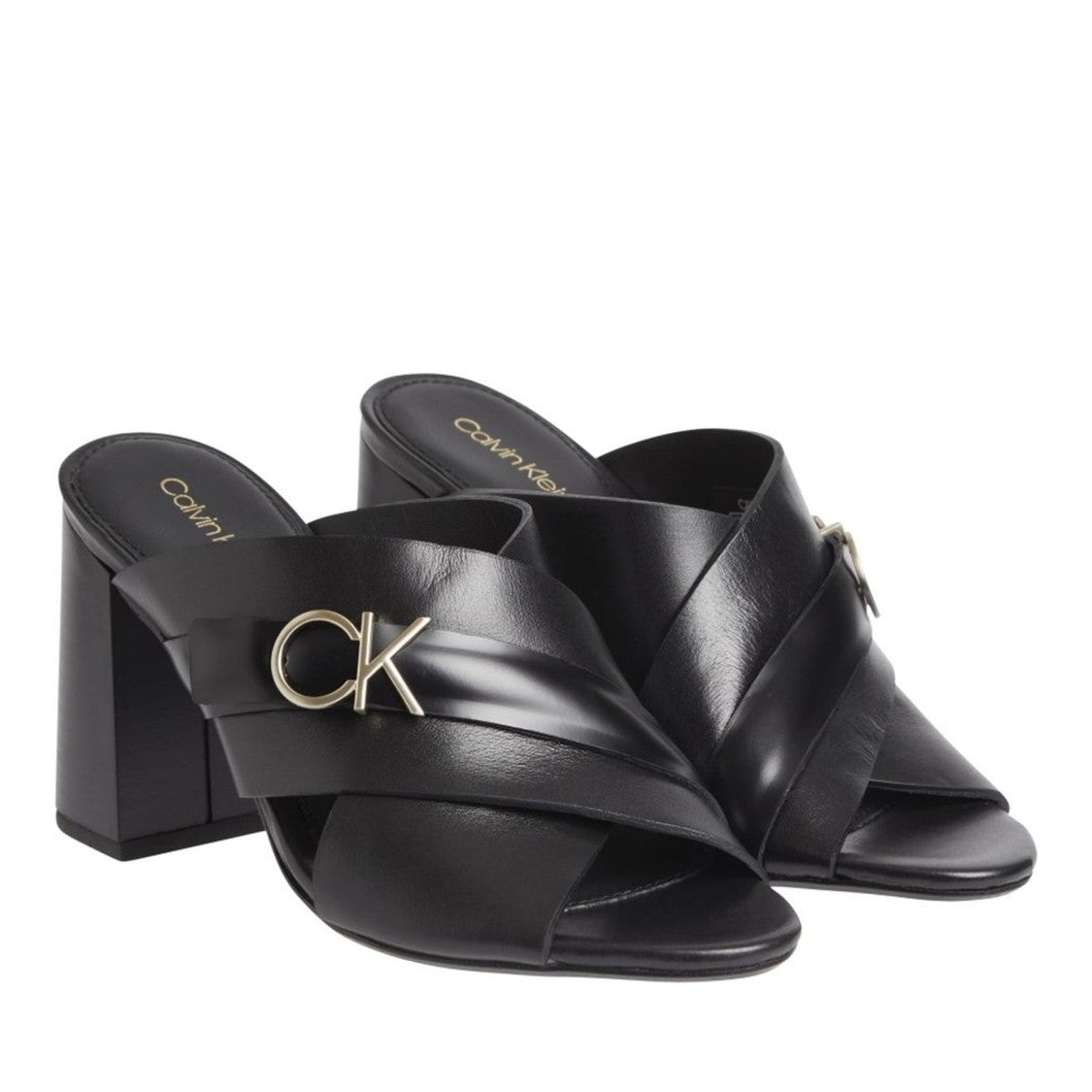 Calvin Klein X Slide Black Metallic Accent Leather Sandals