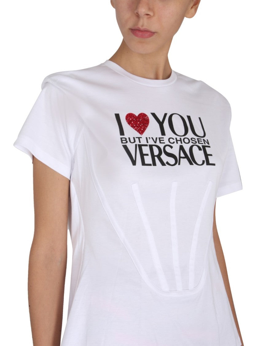 Versace White Short-Sleeved T-Shirt With Logo Print