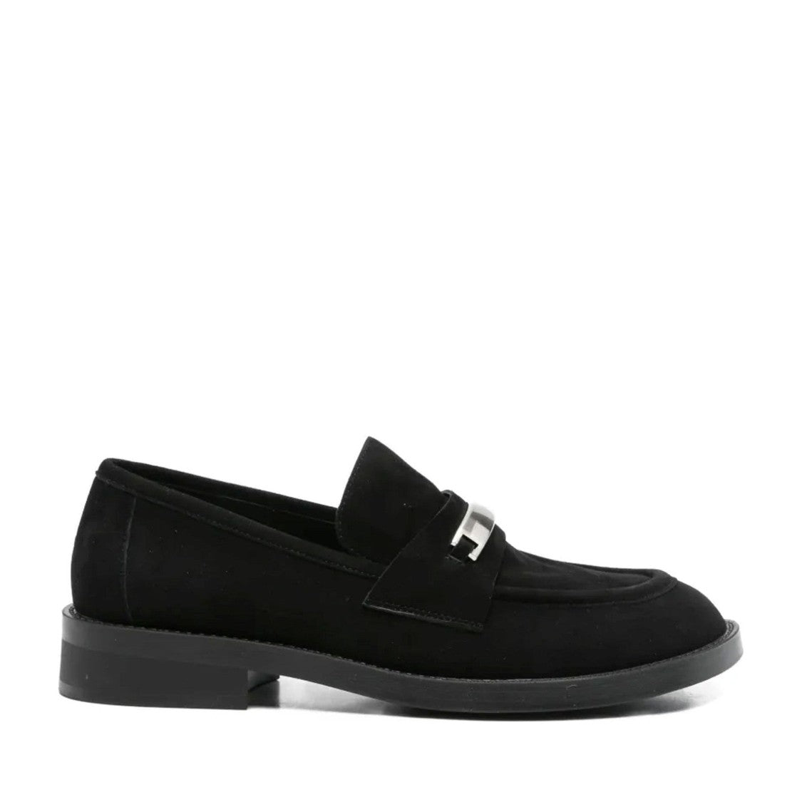 Adrianna Feretti Black Rounded Toe Silver Accent Suede Loafers