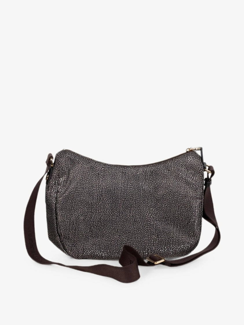 Borbonese Luna Middle Curved Textured Leather Shoulder Bag