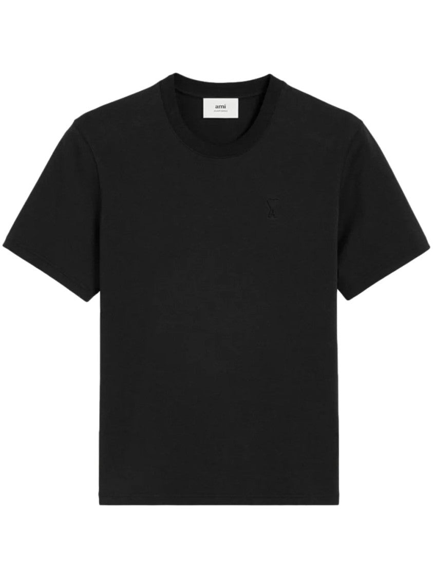 Ami Black Short Sleeve T-Shirt With Logo Detail