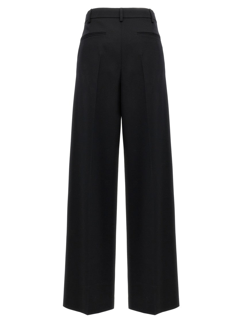 Valentino Garavani Solid Grisaille Wool Trousers With Wide Leg