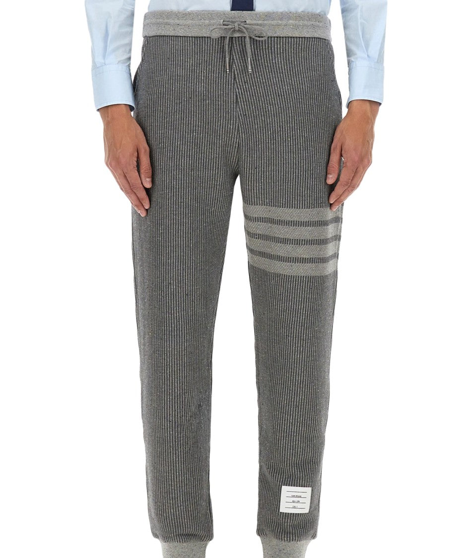 Thom Browne Textured Ribbed Jogger Pants With Distinctive Stripe