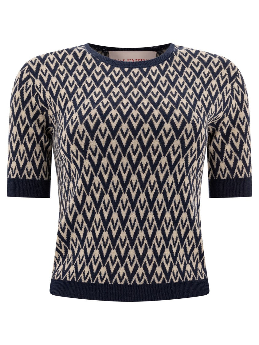 Valentino Beige Short-Sleeved Knit Top
