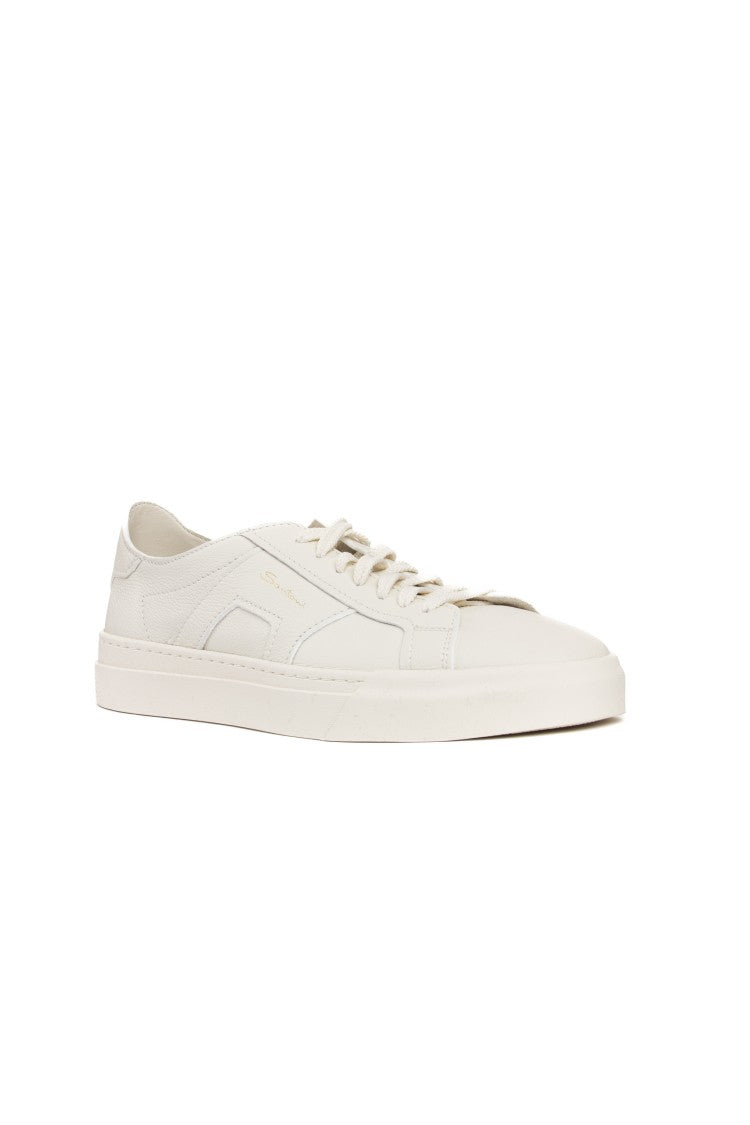 Santoni Double-Buckle Hammered Leather Sneakers