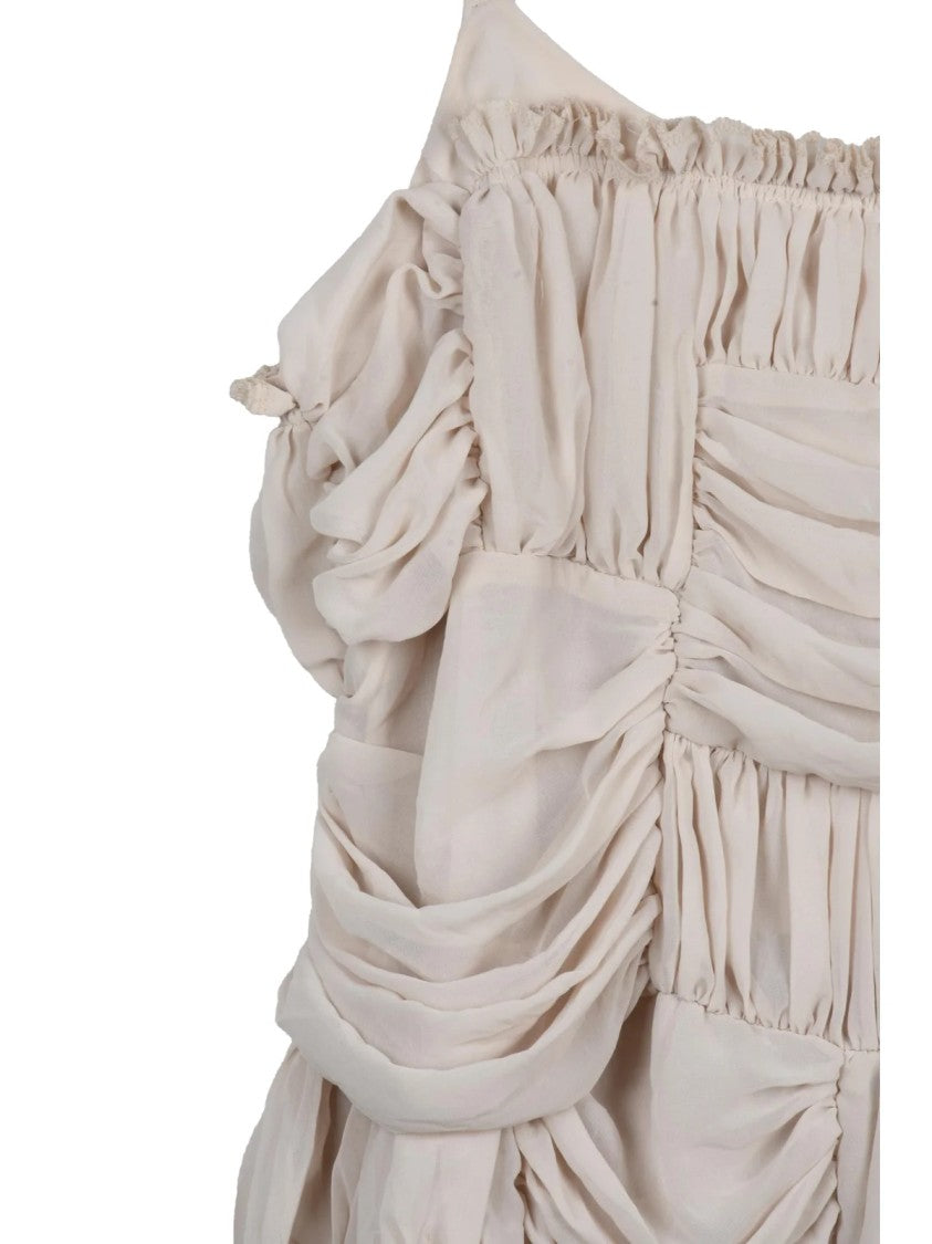 Comme Des Garçons Beige Polyester Ruched Sleeveless Top