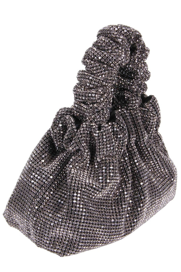 Twenty Fourhaitch Ruched Silver Crystal Mesh Handbag