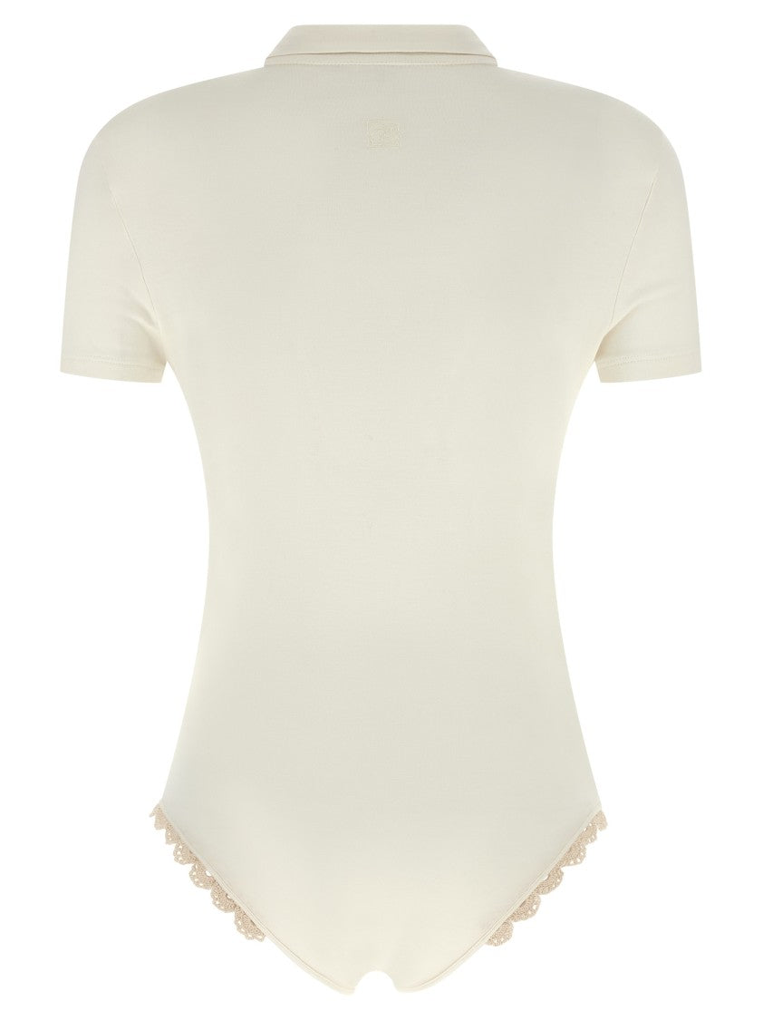 Magda Butrym '01' Viscose Polo-Style Bodysuit With Handmade Crochet Lace