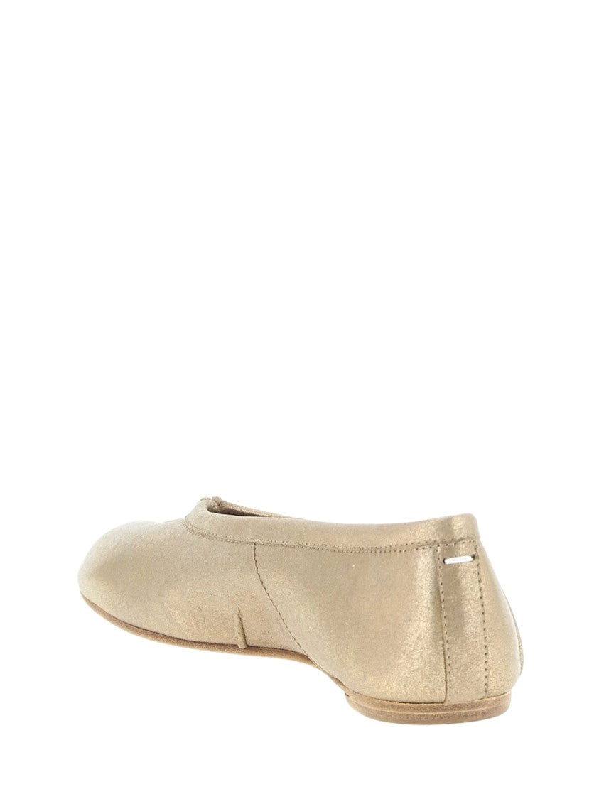 Maison Margiela Gold Leather Tabi Toe Ballerina Flats With Minimalistic Design