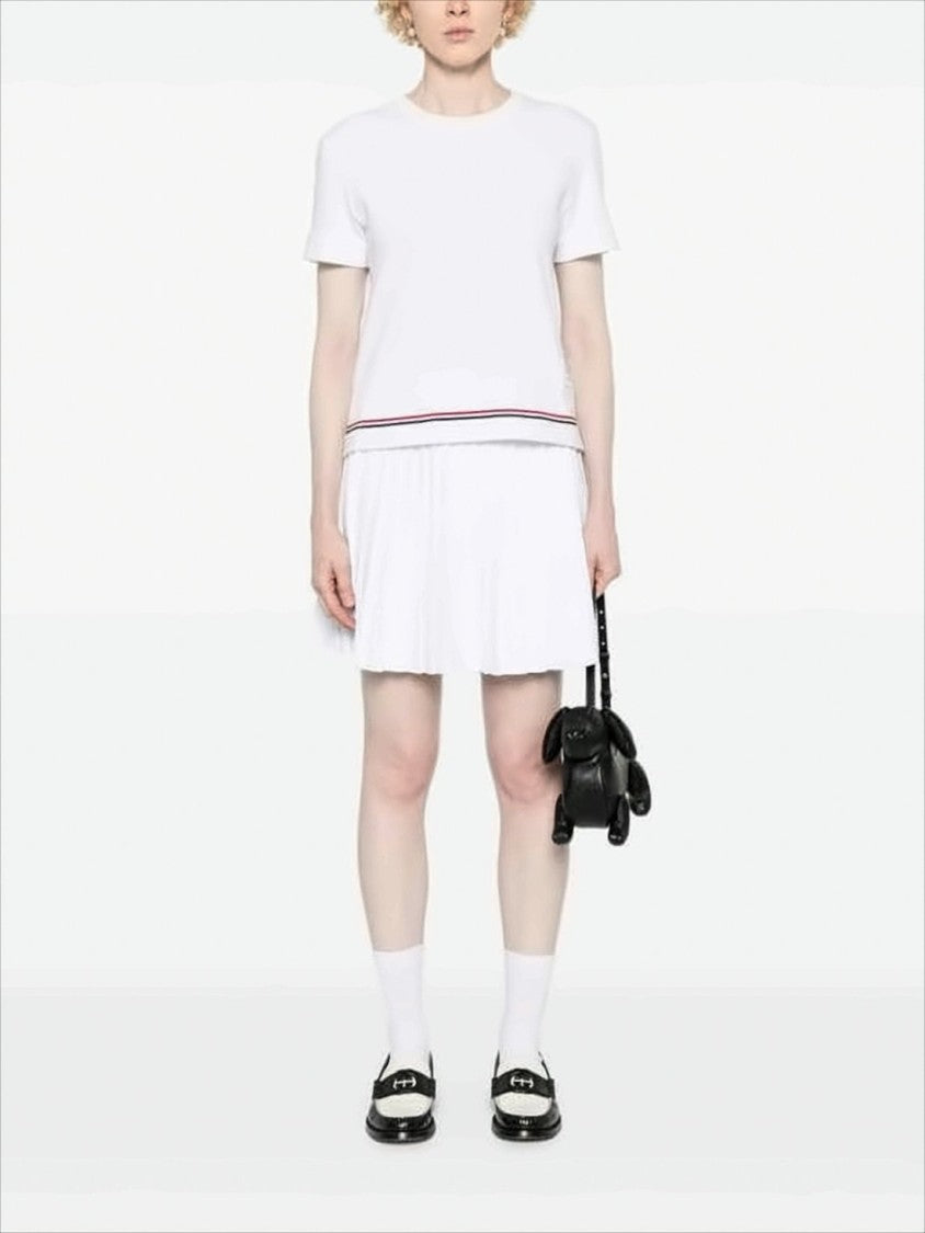 Thom Browne Cropped White Short-Sleeved Top With Striped Trim
