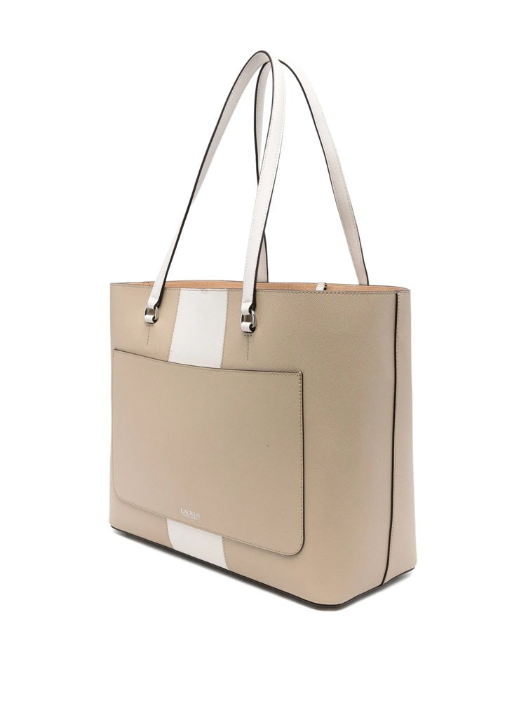 Lauren Ralph Lauren Large Cow Leather Tote With Color-Block Design