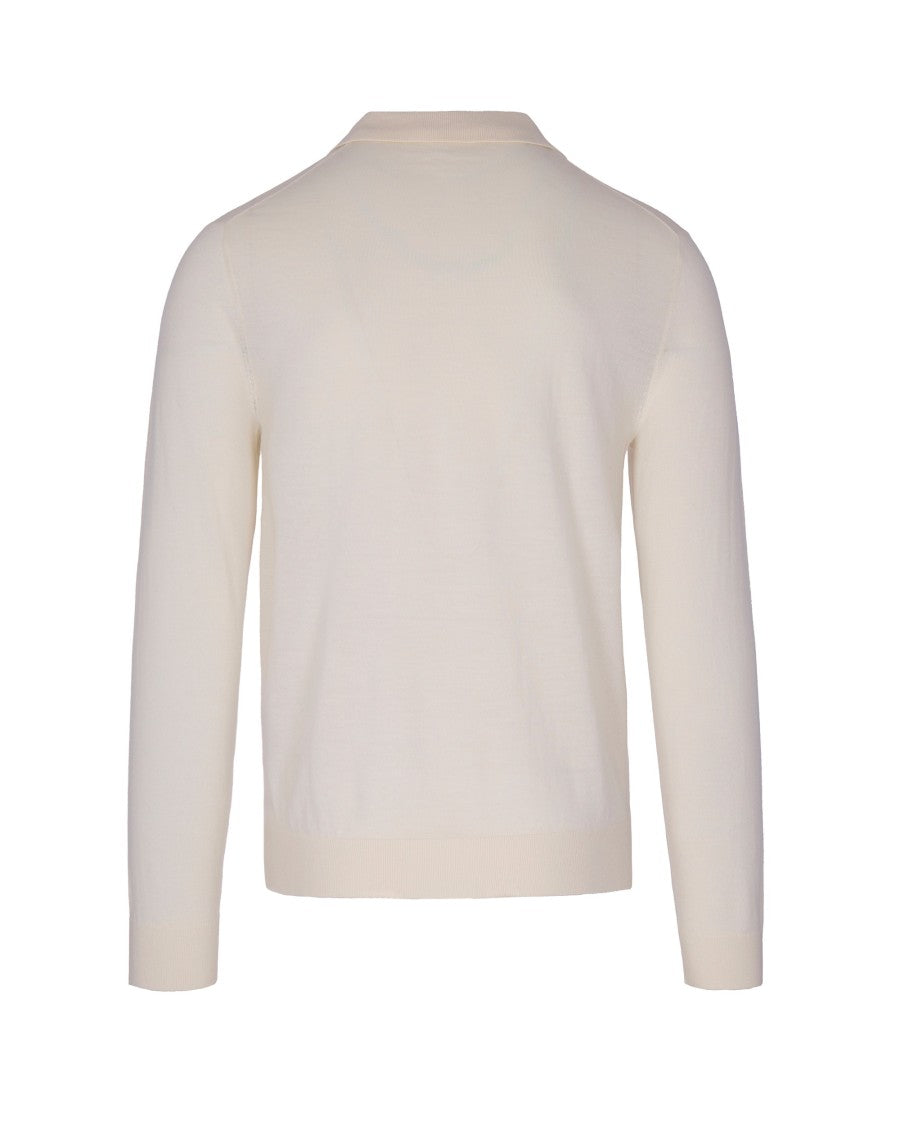 Emporio Armani Semi-Transparent Virgin Wool Knit Top With V-Neck And Shirt Collar